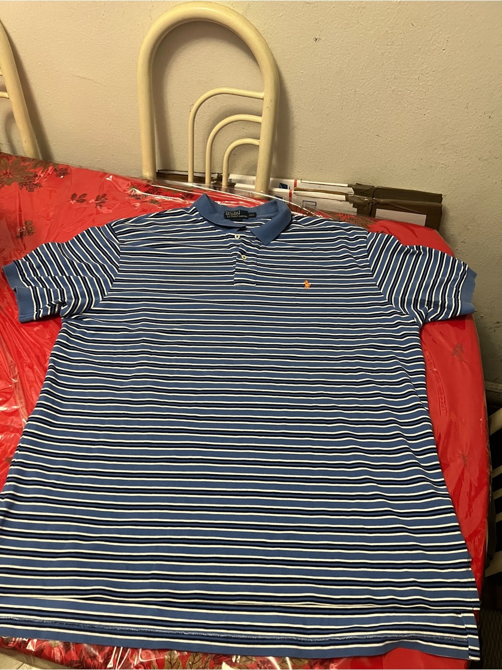 Polo Ralph Lauren Blue, White ,&Black Striped Polo Shortsleeve Shirt Mens Sz 2XL